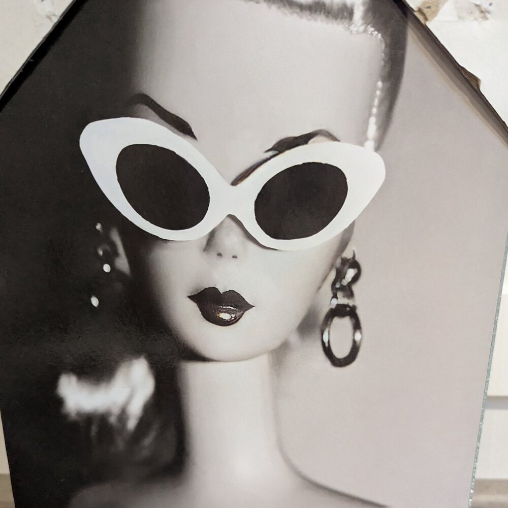 Retro Barbie Doll Ponytail Portrait w/ Mirror Side Trim Wall Art 12”x8”x1.5” NWT
